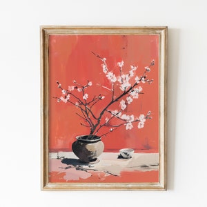 桜の絵画 | 桜アート | シノワズリ壁アート | ヴィンテージフラワープリント | コケットルームデコレーション | ジャパニーズアート | 厚塗り絵画