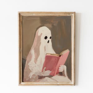 Vintage Geist lesen Halloween Wandkunst, Bücher Bibliothek Dekor, Buchecke Halloween druckbare Kokette Raumdekor Buchladen herunterladbare Kunst