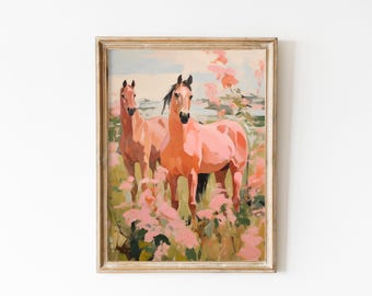 Wild Horses & Flowers Print: Vintage Western Art (Digital Download)