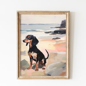 Dachshund Wall Print | Sausage Dog Wall Art | Gift for Sausage Dog Mom | Wiener Dog poster | Coastal Wall Art | Dog beach