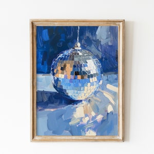 Blaues Spiegelball Poster, heißes Blau, Spiegelball Wandkunst, druckbare Kunst, Disco Ball Dekor, Disko Druck, Soft Blue, Preppy Stuff, Y2K Dopamin