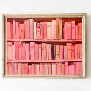 Impresión de estantería rosa: Arte mural pastel para amantes de los libros (impresión digital)