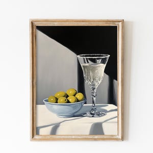 Martini Cocktail with Olives Print, Retro Poster, Minimalist Wall Art, Cocktail Menu, Alcohol Poster, Bar Cart Wall Art Vintage Pastel Decor