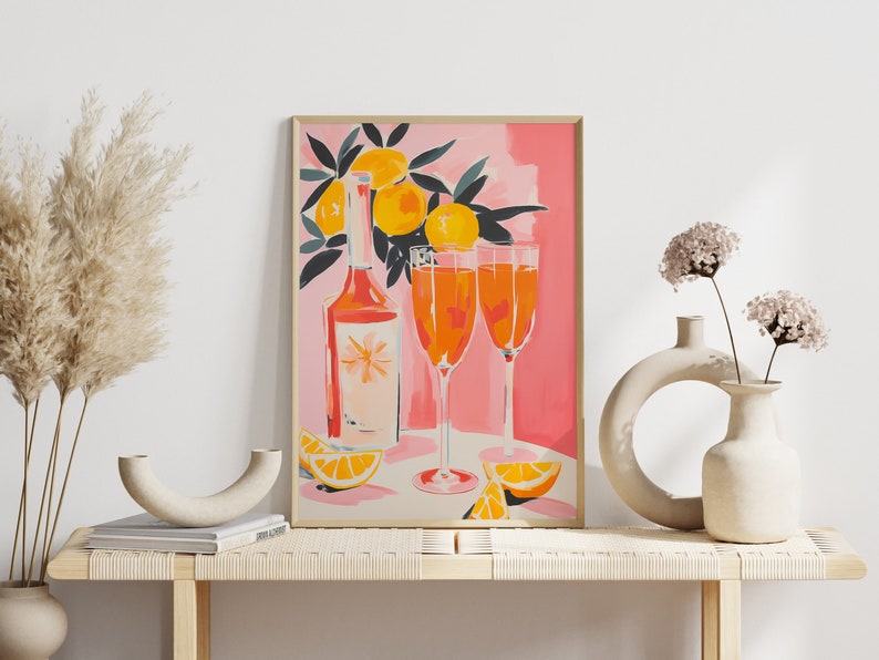 Aperol Spritz Poster 70s Wall Art Cocktail Print Downloadable Print Preppy Wall Art Girly Pink Aesthetics Bar Cart Art image 3