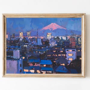 Póster de paisaje urbano nocturno de Tokio, impresión de viaje a Japón, impresión japonesa retro del monte Fuji, arte mural del horizonte de Tokio, arte mural de viaje con paisaje urbano moderno
