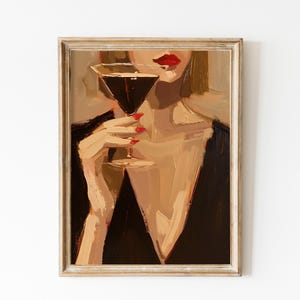 Retro Espresso Martini Poster, Frauen Porträt, elegantes Girly College Studentenwohnheim Zimmer Dekor, Cocktailmalerei Poster Herunterladbare Cocktail Drucke
