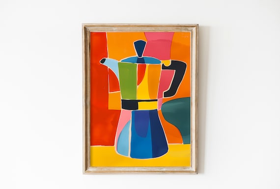 Colorful Moka Pot Print: Retro Italian Coffee Art (Digital Download)