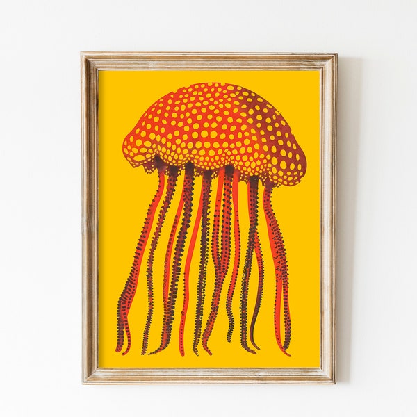 Yayoi Kusama Inspired Jellyfish Psychedelic Wall Art, Minimalist Bright Yellow Wall Decor Yayoi Kusama Poster, Japanese Gallery Wall Art
