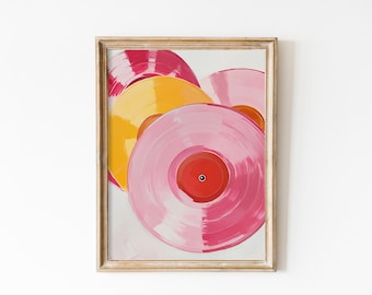 Pink Vinyl Record Print, Retro Music Poster (Digital Download)