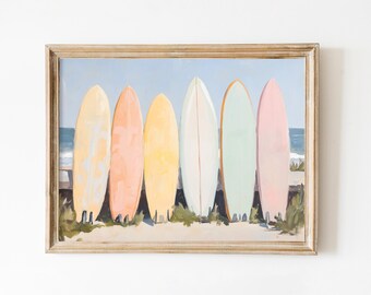 Vintage Surfboard Print: Retro Coastal Beach Art (Digital Download)