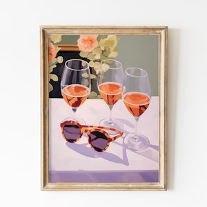 Retro Wein Wand Kunst, Preppy Wand Kunst Bar Warenkorb Drucke, dänische Pastellästhetik, Vintage Pink Bar Poster, Sonnenbrille Wohnheim Dekor, Girly Druck