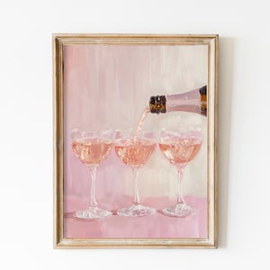 Champagne Soft Pink Retro Print, Preppy Wall Art Bar Cart Prints, Danish Pastel Aesthetics, Vintage Pink Cin-Cin Kitchen Decor