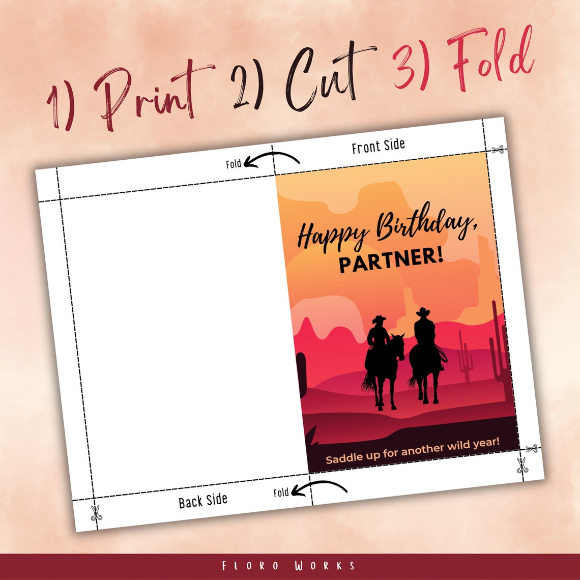 Printable Birthday Card Cowboy Style, Funny Birthday Card, Last Minute Card, Instant Download ...