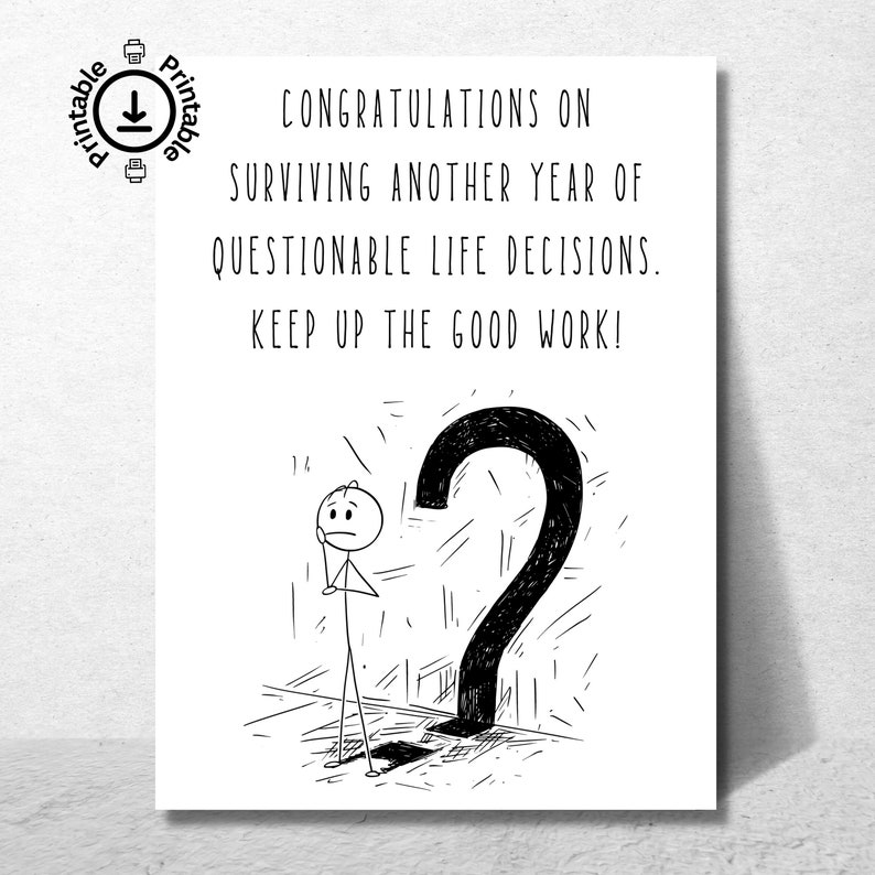 Printable Birthday Card Funny, Funny Birthday Card, Last Minute Card