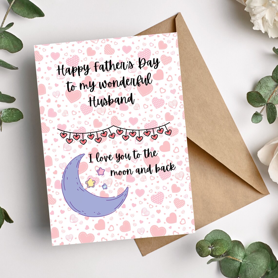 Father's Day Card Printable to My Wonderful Husband Flat and Foldable ...