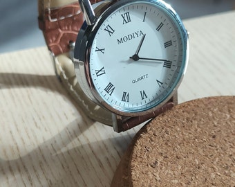 Vintage bruin/zwart herenhorloge - Romeinse cijfers - Kerstcadeaus