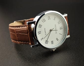 Men's engraved watch brown/black - Roman numerals - vintage style - handmade creation - personalized gift - birthday - Christmas