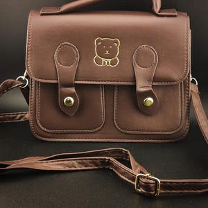 Sac à bandoulière noir - Simili cuir - Mignon ourson doré - Cadeaux/Annniversaires/Noël - style Japan -Kawaii - Pour elle