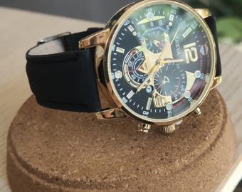 Men's elegant engraved watch - gold/silver/black dial - sporty style - personalized watch - birthday gift - Christmas