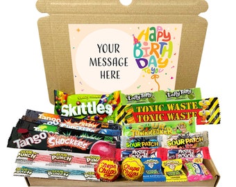 Sour Sweets Personalised Letterbox Gift Hamper Box | Perfect for a Treat, Happy Birthday, Happy Valentines, Thank You, Congratulations