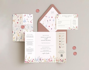 Floral wedding invite suite Floral invite set wildflower invite wedding wildflower wedding invitation set floral invitation wedding card