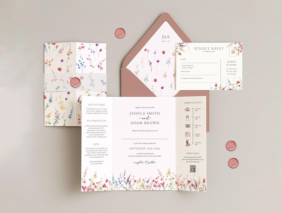 Floral wedding invite suite Floral invite set wildflower invite wedding wildflower wedding invitation set floral invitation wedding card