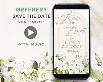 Digital save the date evite save the date wedding invite greenery save the date video electronic save the date animated save the date mobile