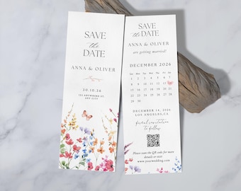Save the date printed Floral save the date invitation card wild flower Save the date bookmark wedding invitation Calendar save the date card