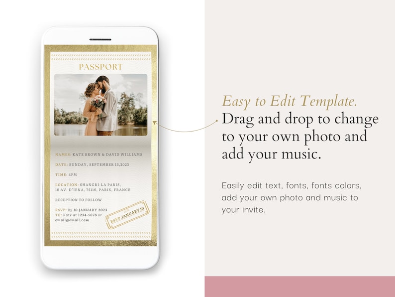 olive green passport invitation, Destination Wedding Invitation Video, Digital Destination wedding invite Template, Wedding passport wedding  invite canva wedding invite