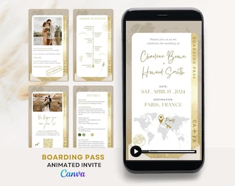 Digital Boarding pass wedding invite, destination wedding digital invitation, digital destination wedding evites, digital travel invitation