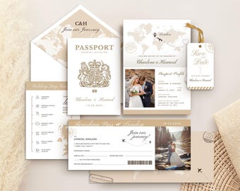 BRITISH Passport Invitation UK passport wedding invitation UK wedding invitation Destination Wedding Invitation British boarding pass invite