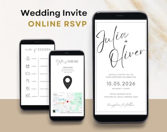 Mini wedding website Minimalist digital wedding invite with RSVP online wedding invite electronic wedding invite modern wedding invite