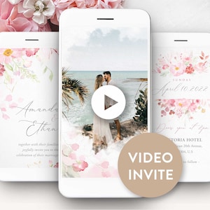Wedding electronic invite digital wedding invitation pink floral wedding invite floral digital wedding invite animated wedding invite video