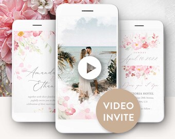 Wedding electronic invite digital wedding invitation pink floral wedding invite floral digital wedding invite animated wedding invite video
