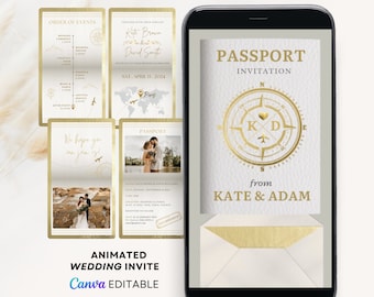 destination wedding invitation digital Passport invitation video Passport wedding invitation template wedding passport digital online rsvp