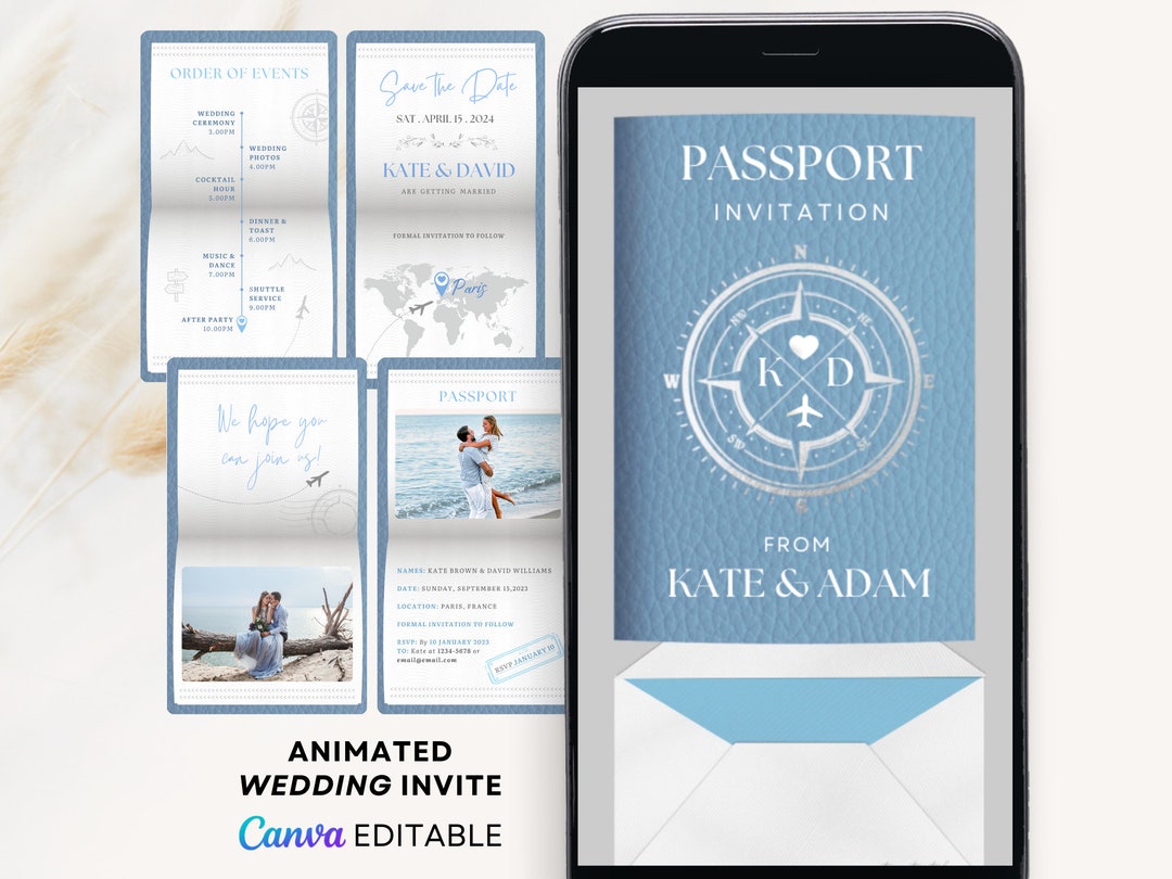 Digital Destination Wedding Invitation, Digital Passport Invitation ...