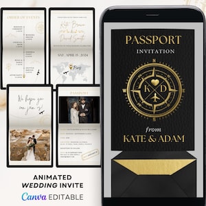 digital black gold passport invitation video, digital Destination Wedding Invitation Video, Digital black Destination wedding invitation digital Template, black Wedding passport invitation, black wedding invitation animated, animated passport wedding