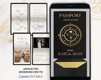 Destination wedding invitation digital, passport wedding invitation template digital destination wedding evites, digital passport invitation