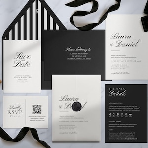 White and Black wedding invitation printed modern wedding invitation set classic wedding invitation suite custom wedding invitations elegant