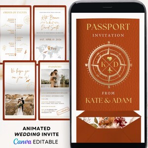 Terrakotta Zielland Hochzeitseinladung Vorlage Video, Passport Einladung Video Vorlage, Boho Terrakotta Hochzeitseinladung digital