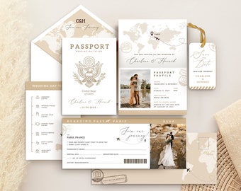 Destination Wedding Invitation template, Boarding Pass template with tag rsvp, Printable Passport Wedding Invitation Travel Wedding invite