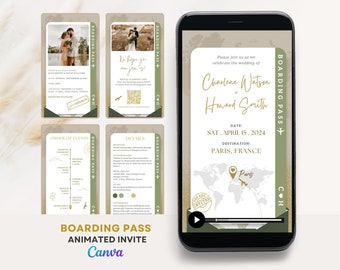 Destination wedding digital invitation, Digital Boarding pass wedding invite video, digital destination wedding evites, Video wedding Invite