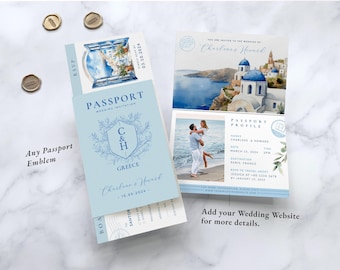Greece Wedding invite set Greek wedding invite Santorini wedding invite Greece boarding pass passport wedding invitation passport invitation