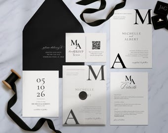Modern wedding invitation set Minimalist wedding invitation suite Initial wedding invitation elegant wedding invite printed wedding invite