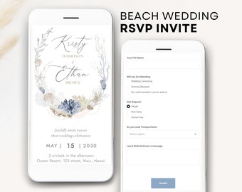 Beach wedding invite digital wedding website invitation wedding invitation website seashell wedding invite online wedding nautical wedding