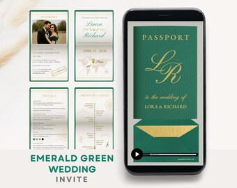 Emerald Wedding invite video Emerald green wedding invitation digital wedding invite passport wedding invite digital destination wedding