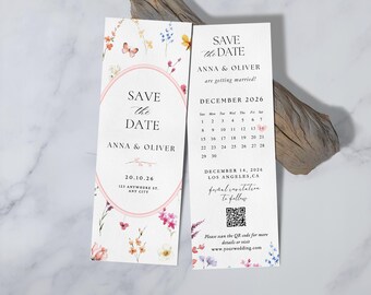Floral save the date invite wild flower invitation save the date bookmark wedding invite Calendar save the date card Save the date printed