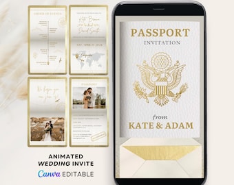 USA Passport invitation Digital wedding invite digital destination wedding invitation digital Passport wedding invitation template