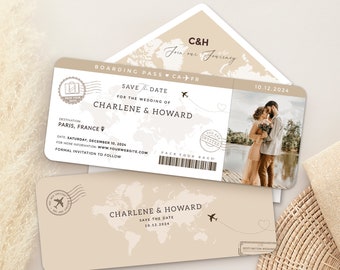 Save the Date Boarding pass wedding invitation template, Boarding pass save the date Destination save the date travel save the date card
