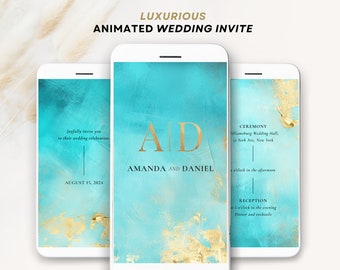 Turquoise wedding invitation VIDEO Aqua wedding invite Teal wedding invitation Minimalist wedding invite Digital Turquoise wedding invite